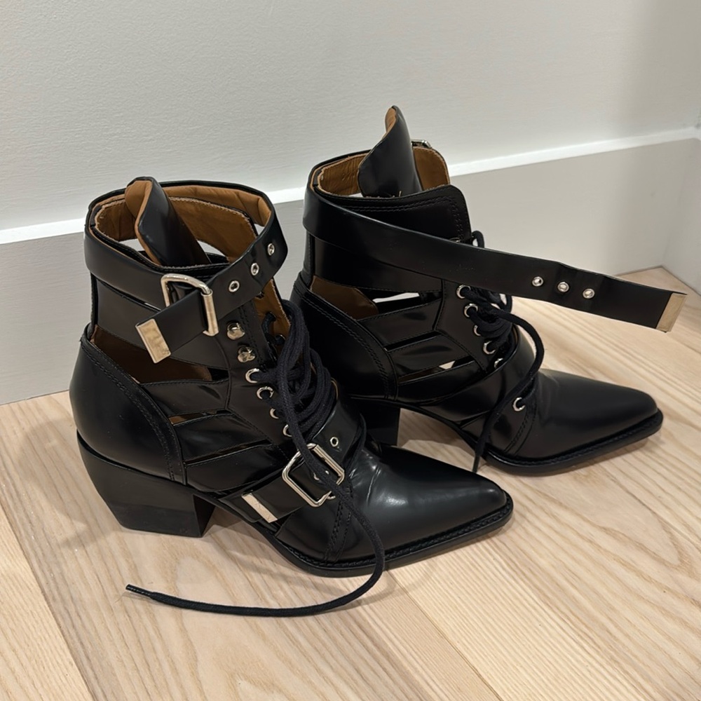 Chloe Black Cut-Out Lace-Up Booties - fits 8 to 8.5 US